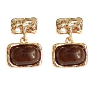 Vintage Elegance Brown & Gold Dangle Earrings